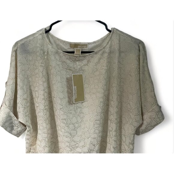 Michael Kors Womens Metallic Print Top With Ruched Hem & Button Detail, New - Picture 3 of 14